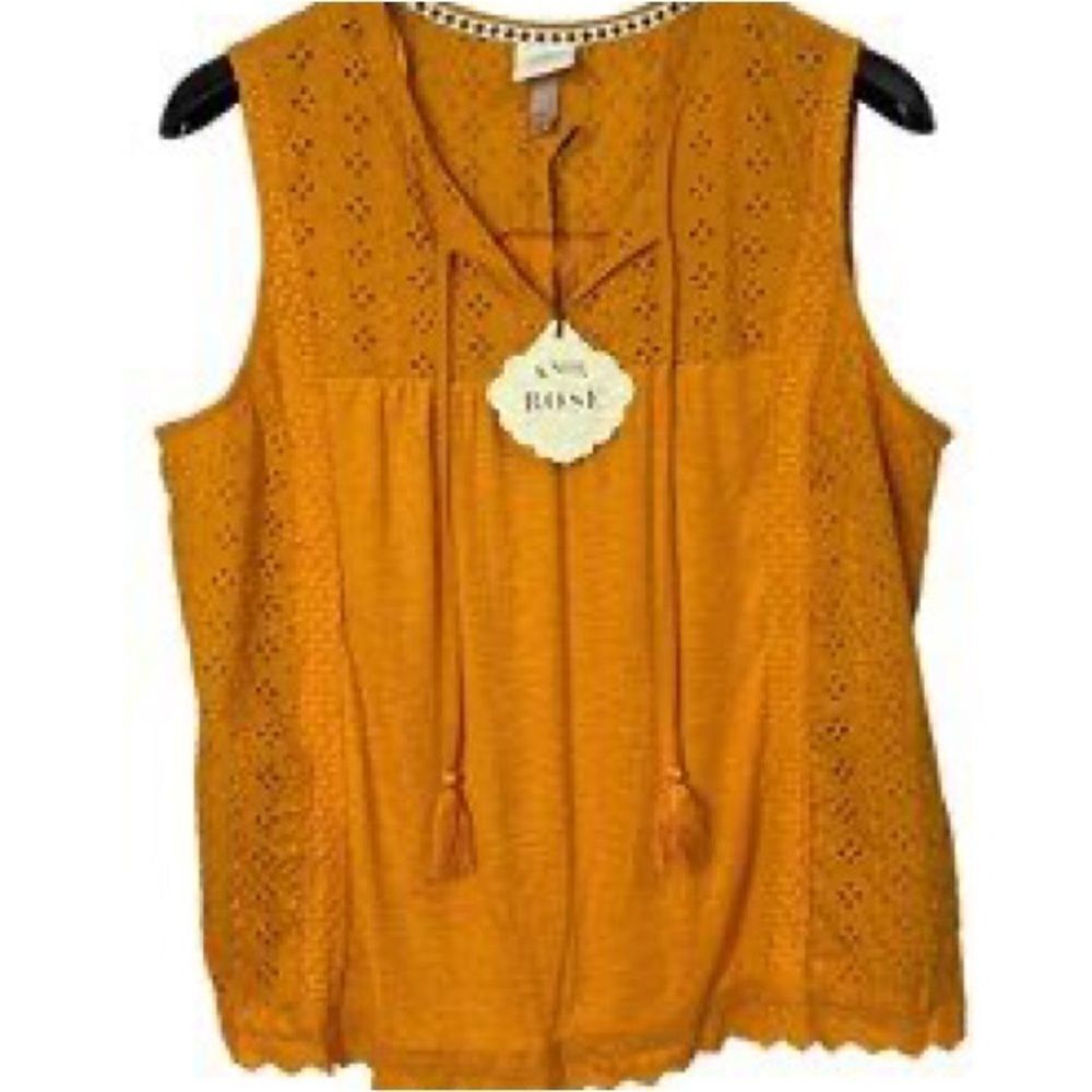 Knox rose Red L XL eyelet blouse boho tassel sleeveless shirt tank - Picture 3 of 7